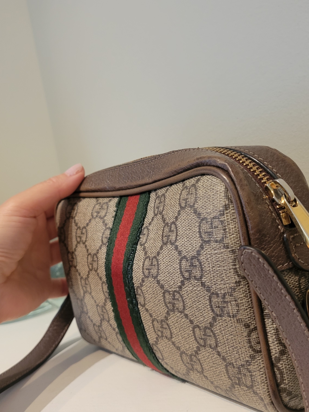 Gucci Brown Monogram Crossbody Bag with Signature Web Stripe - Picture 3 of 16
